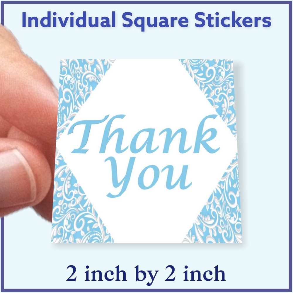 100 (2x2 Inch) White Swirl, Square Stickers, Full Color, High Gloss, Thank You